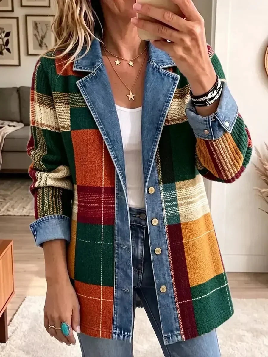 Clara | Chaqueta vaquera con cuadros y estampado artístico