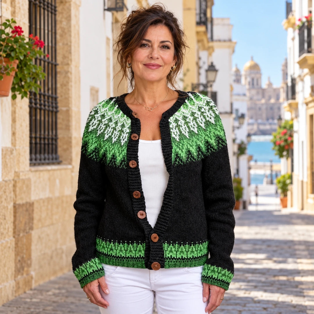 Cruz | Cárdigan islandés en verde y blanco