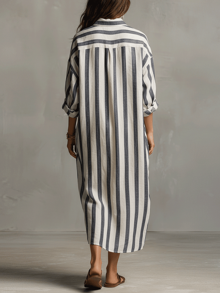 Pepa | Vestido camisero largo a rayas verticales