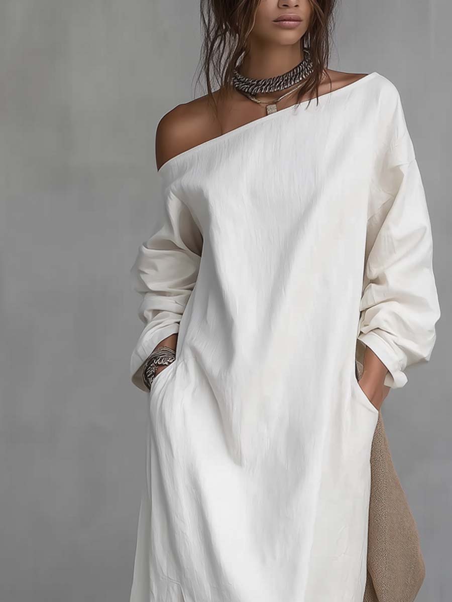 Marisa | Vestido midi de un solo hombro con abertura