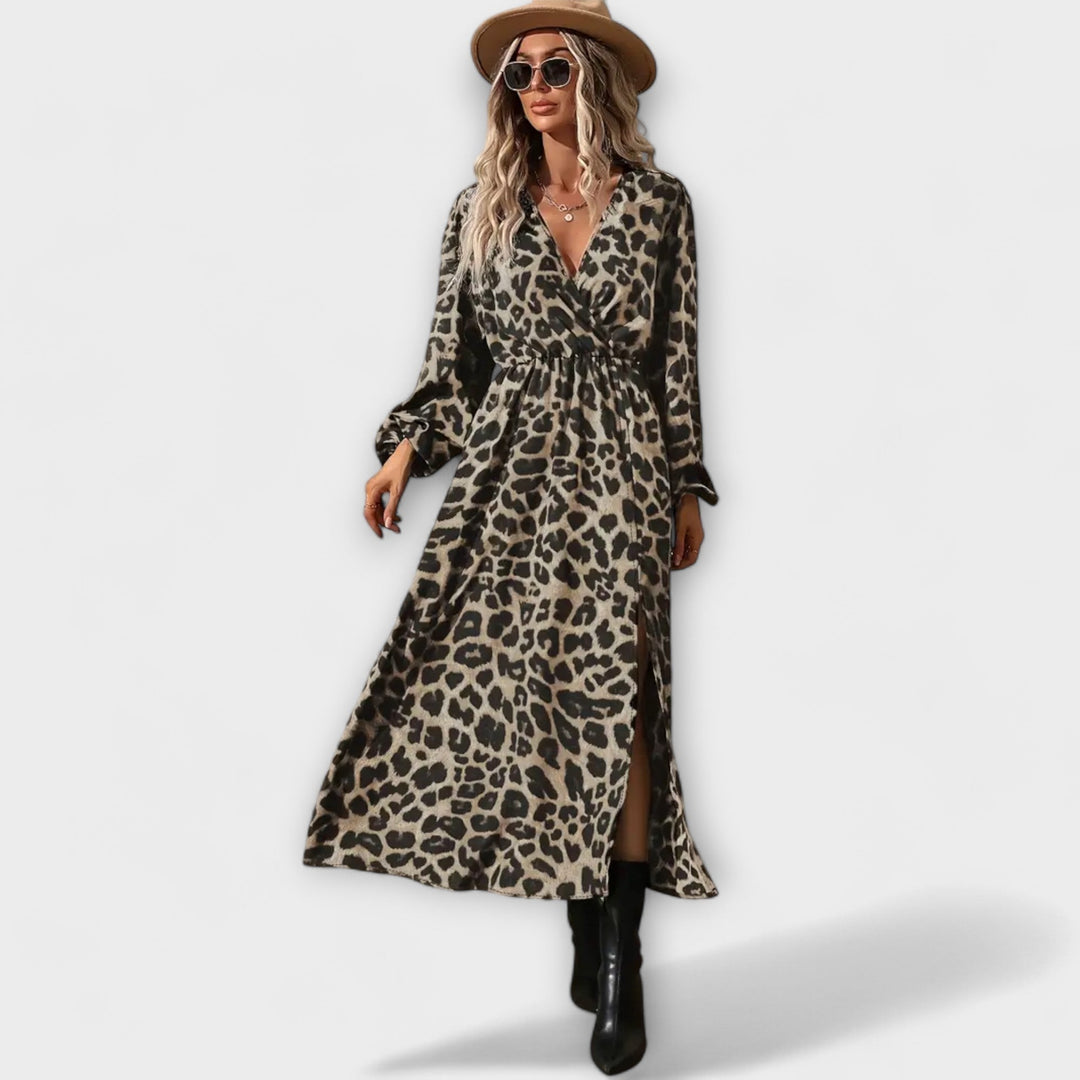 Carolina | Vestido maxi con estampado de leopardo