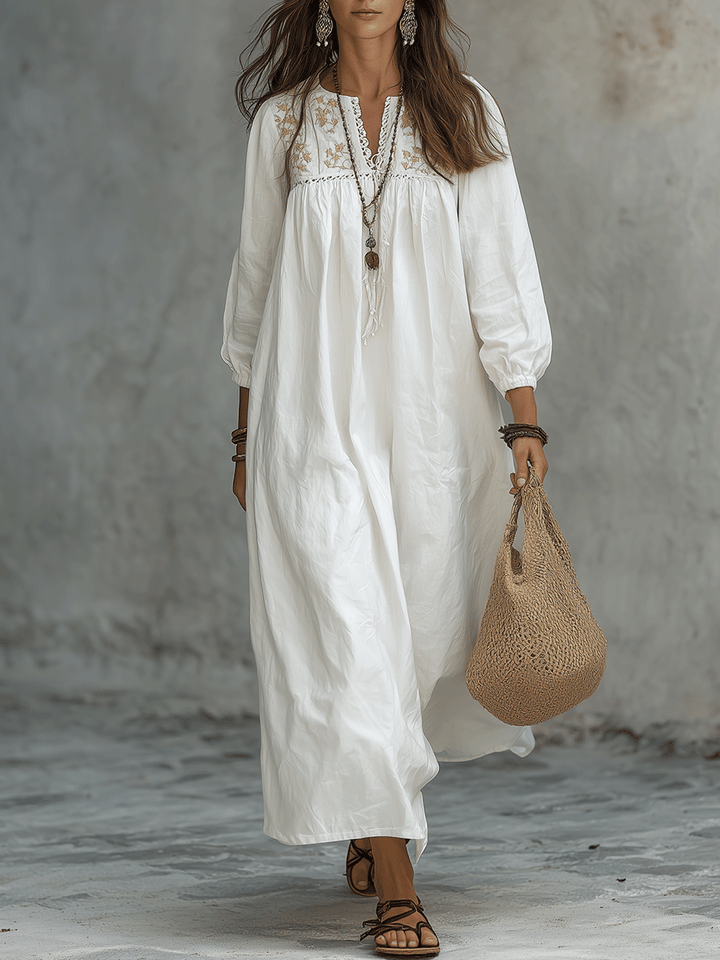 Eider | Vestido largo blanco con bordado floral