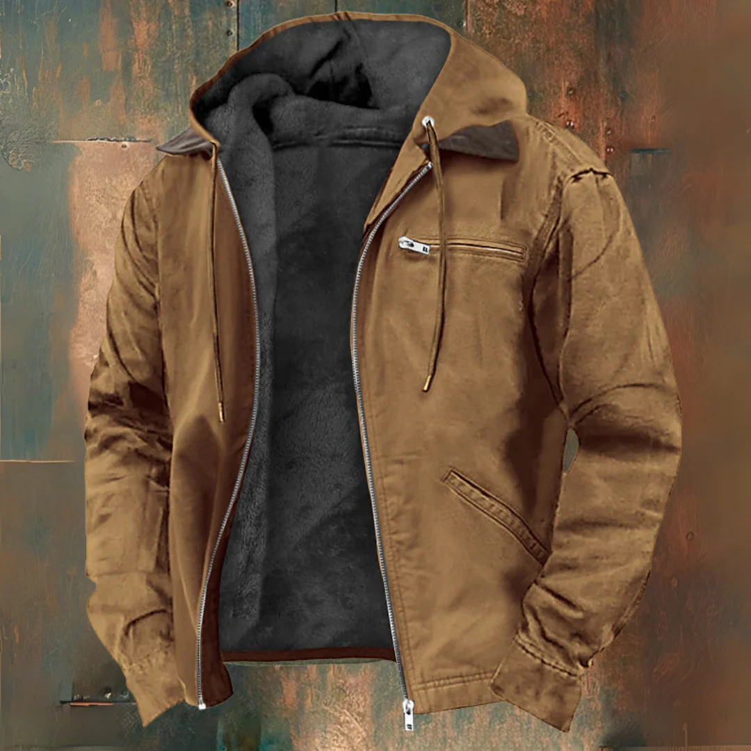 David | Chaqueta marrón con capucha y cremallera