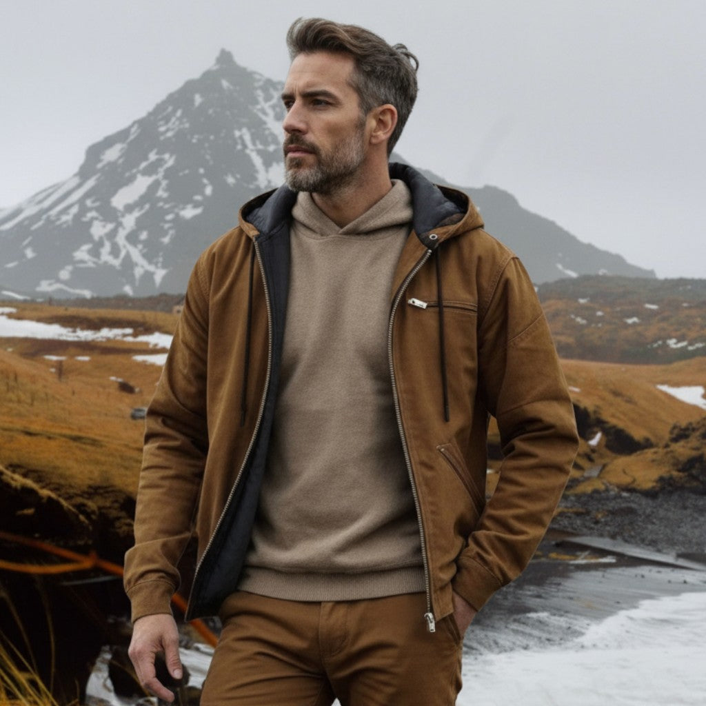 David | Chaqueta marrón con capucha y cremallera