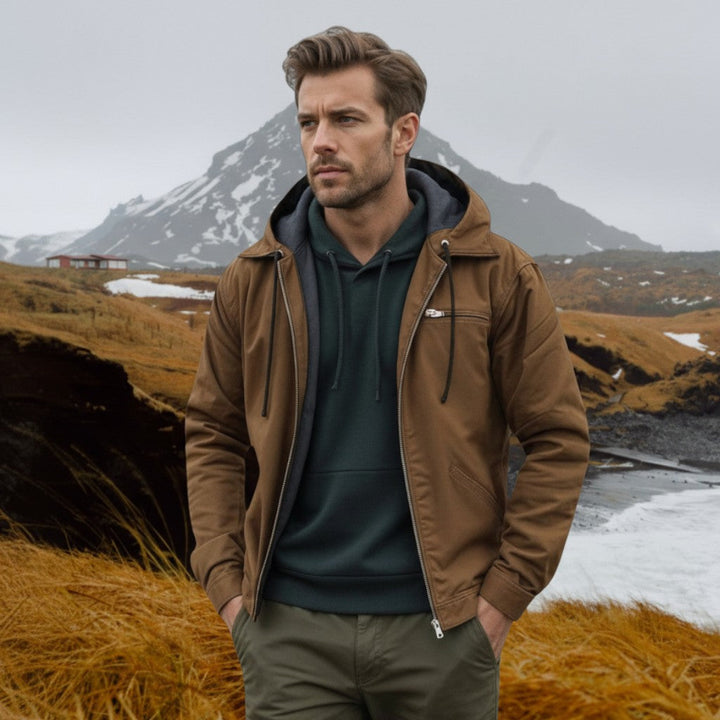 David | Chaqueta marrón con capucha y cremallera