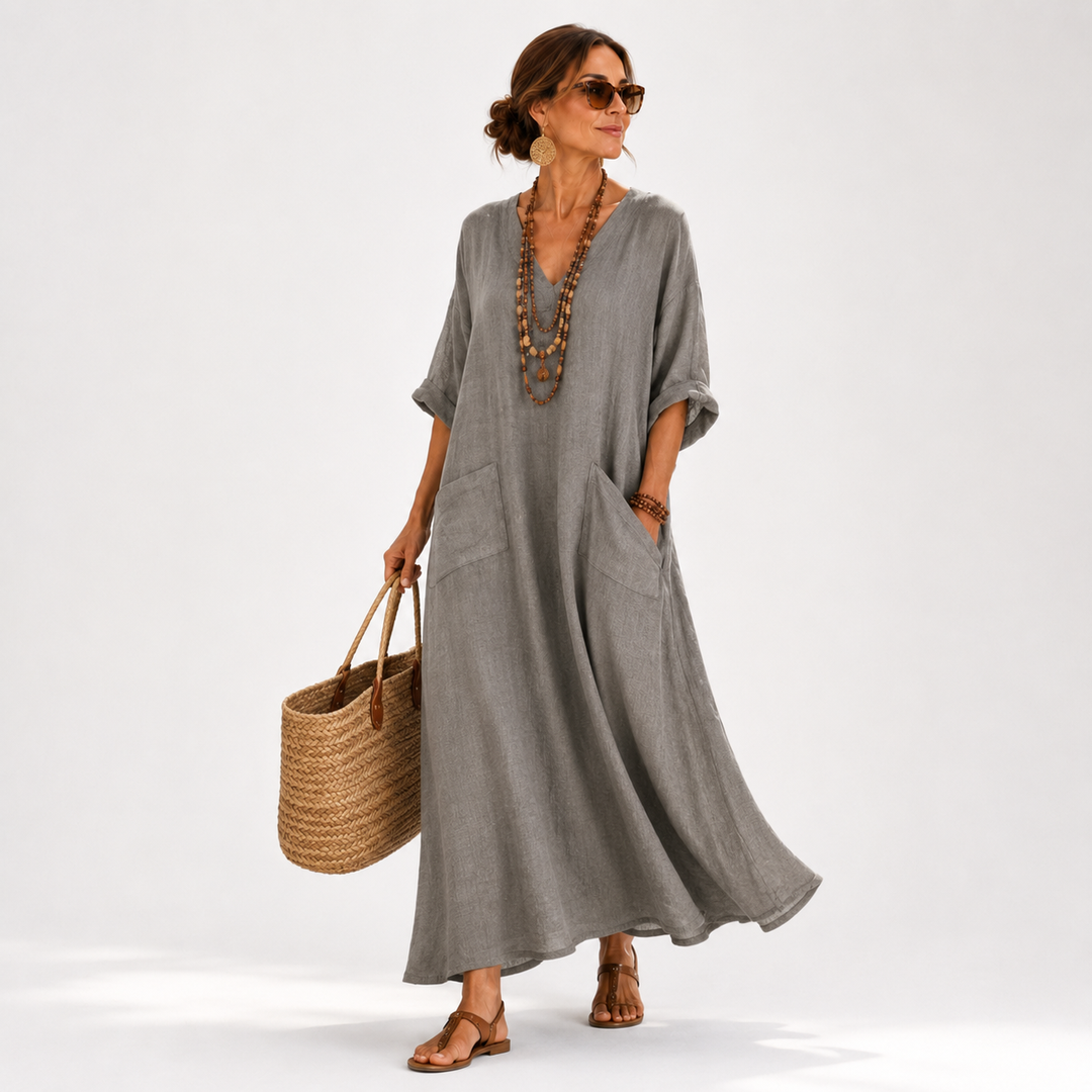Adela | Caftán liso en gris