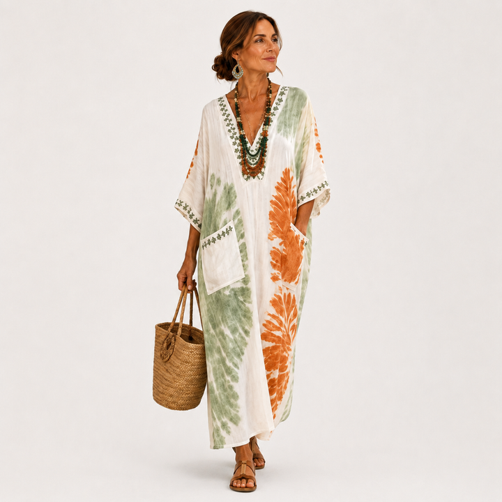 Esther | Caftán verde con efecto tie-dye