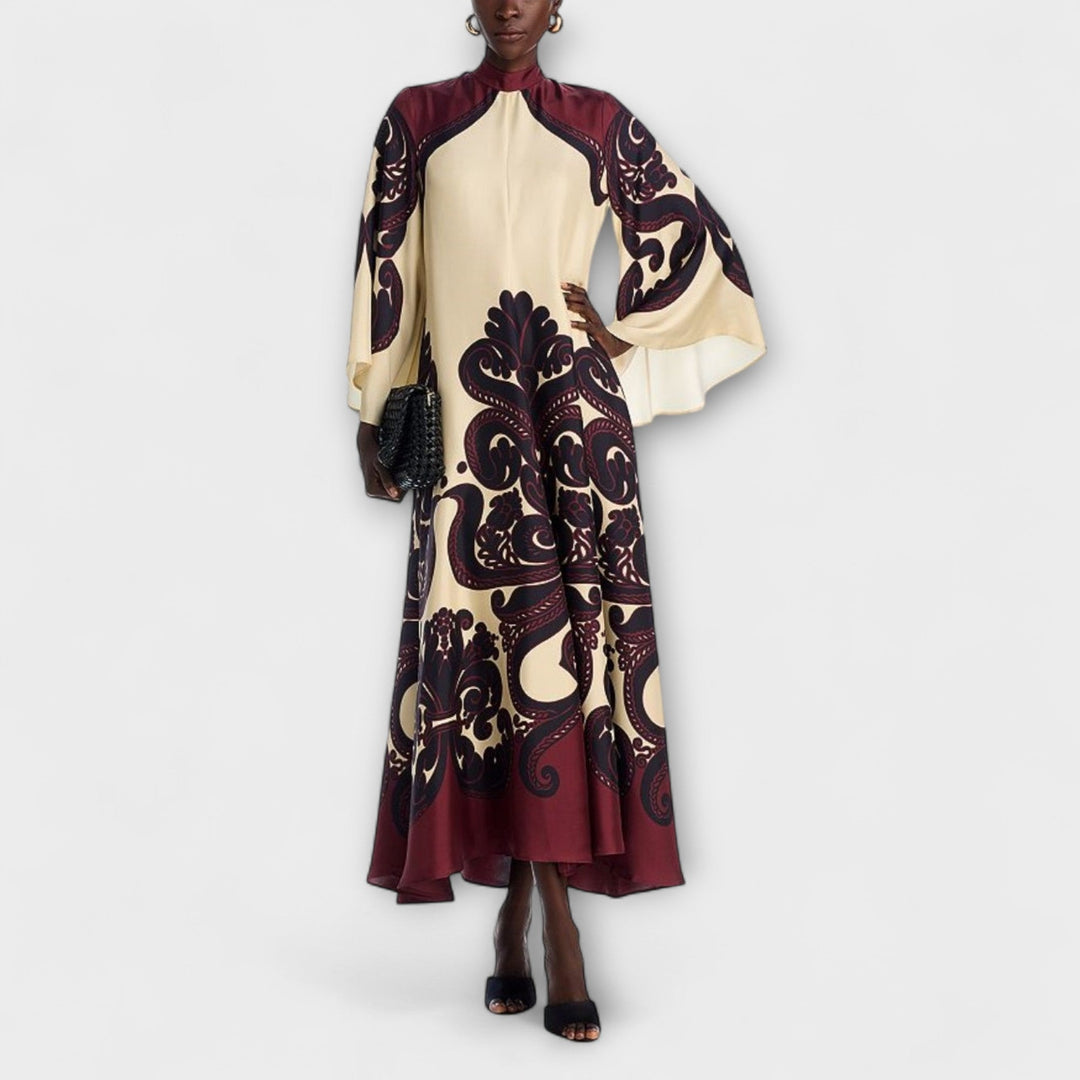 Paz | Vestido maxi con estampado en tonos oscuros