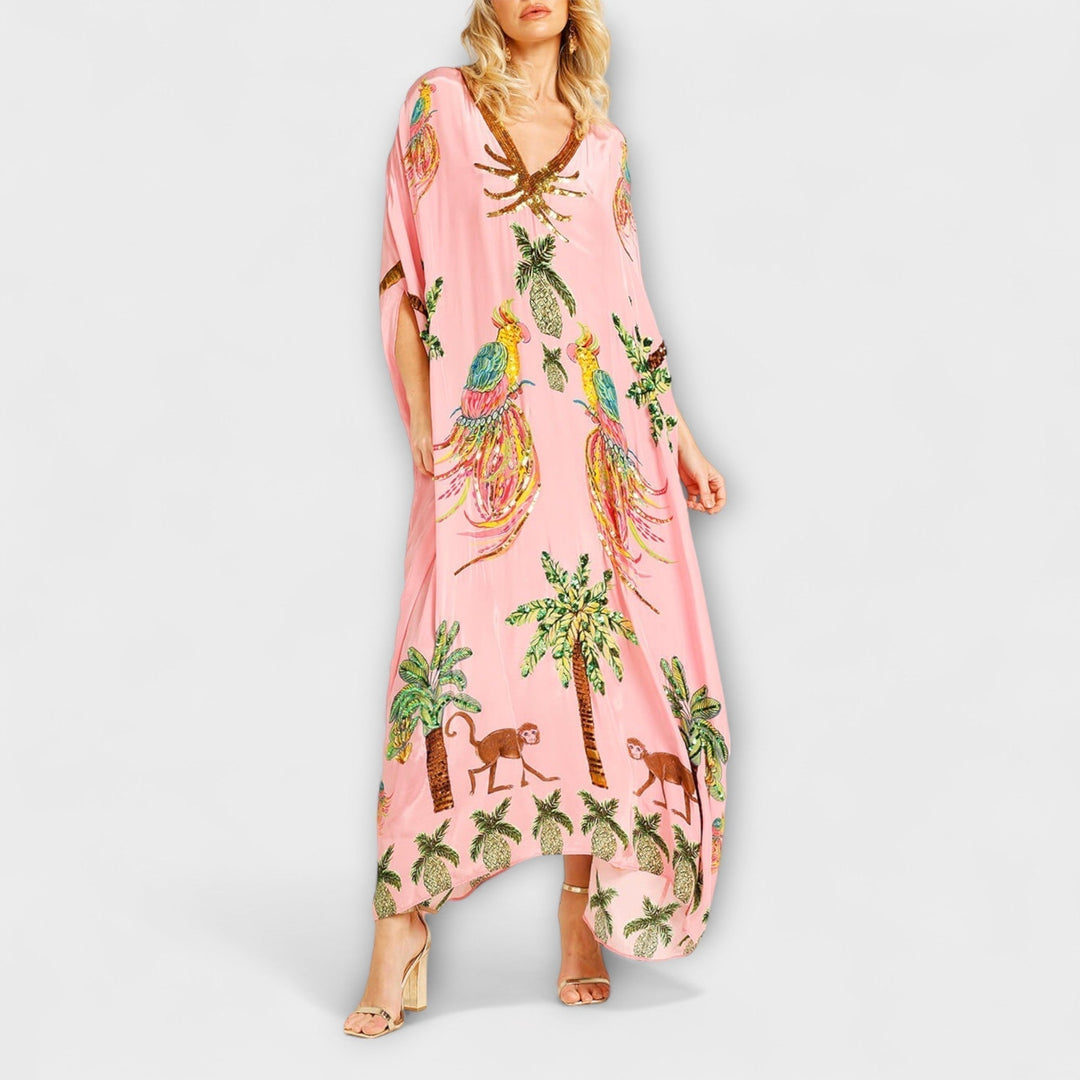 Gema | Vestido maxi con estampado de palmeras