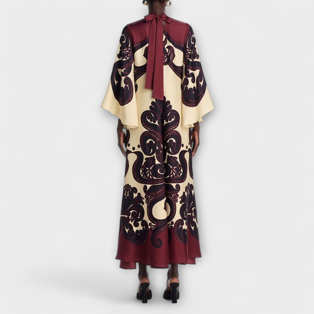 Paz | Vestido maxi con estampado en tonos oscuros