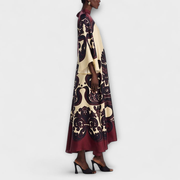 Paz | Vestido maxi con estampado en tonos oscuros