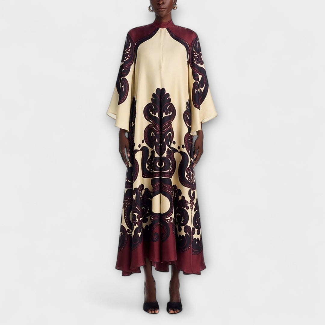 Paz | Vestido maxi con estampado en tonos oscuros