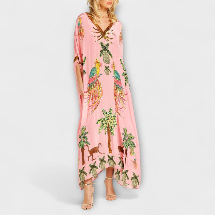 Gema | Vestido maxi con estampado de palmeras