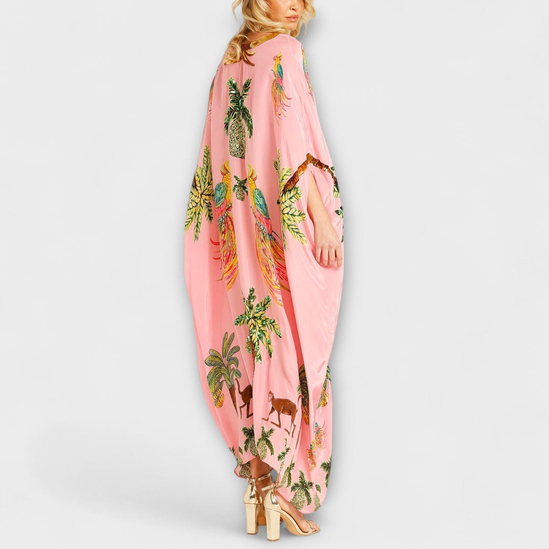 Gema | Vestido maxi con estampado de palmeras