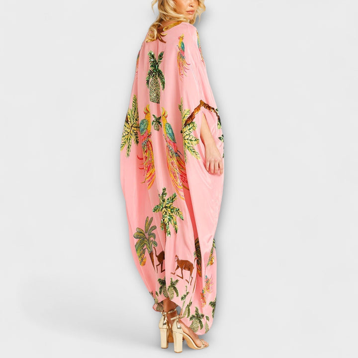 Gema | Vestido maxi con estampado de palmeras