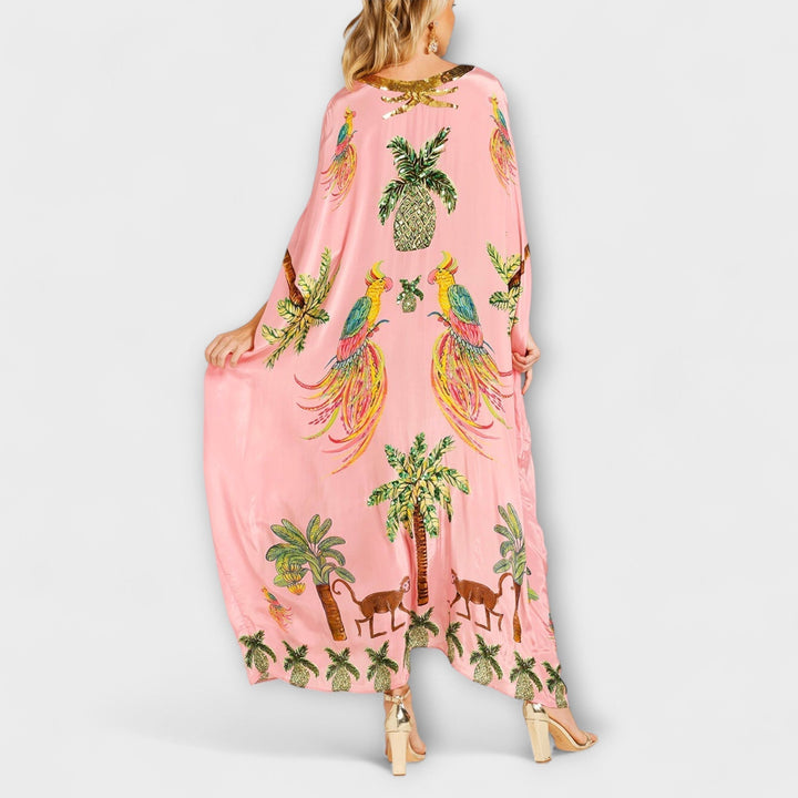 Gema | Vestido maxi con estampado de palmeras