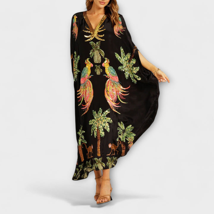 Gema | Vestido maxi con estampado de palmeras