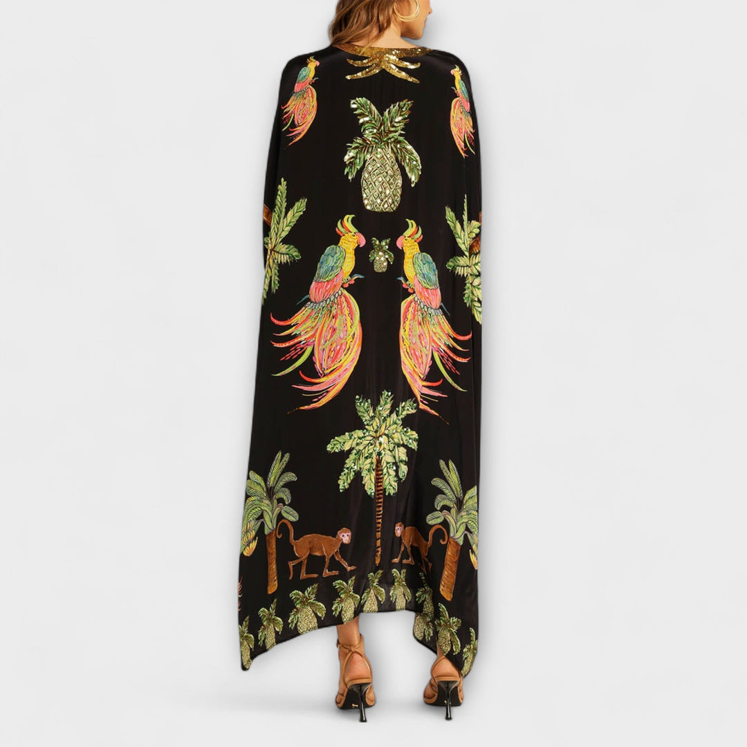 Gema | Vestido maxi con estampado de palmeras
