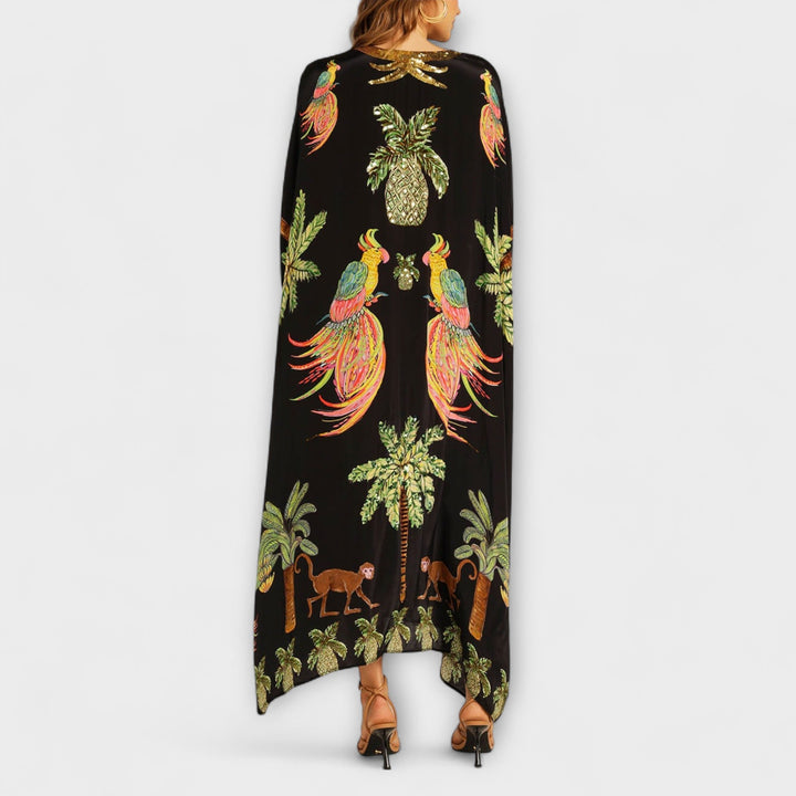 Gema | Vestido maxi con estampado de palmeras