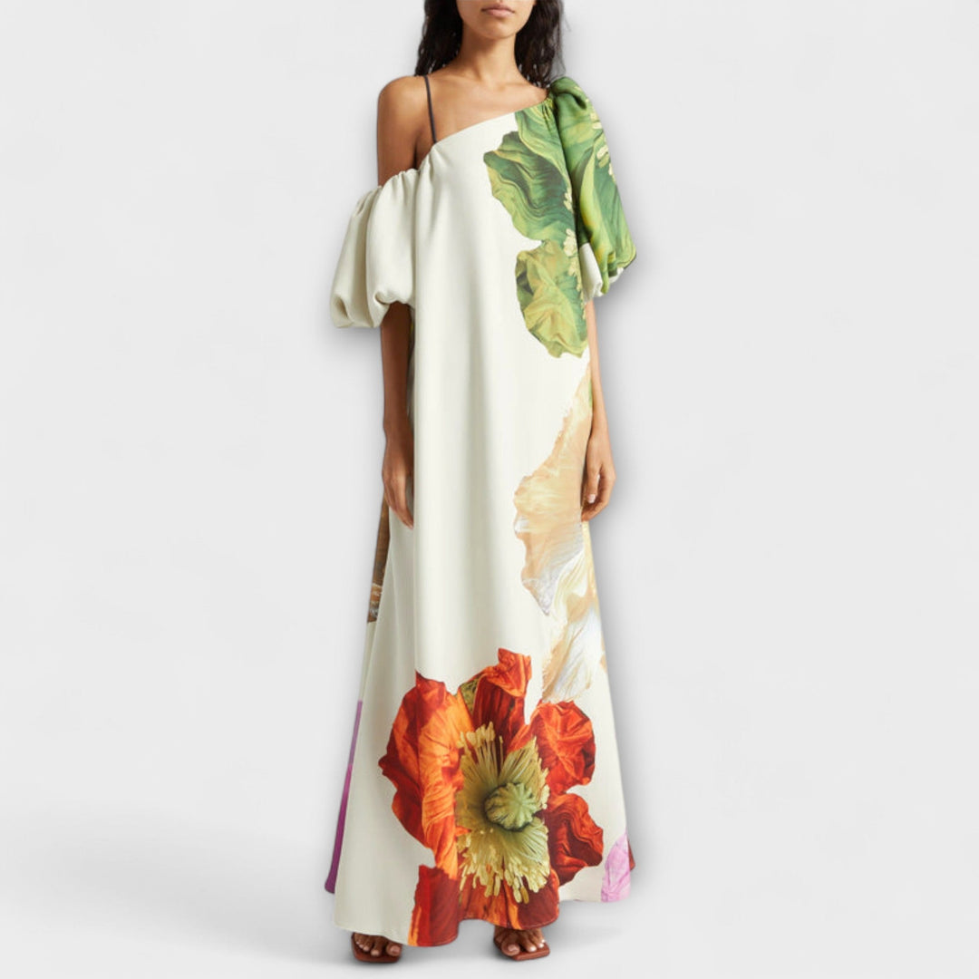 Luz | Vestido maxi floral de un hombro