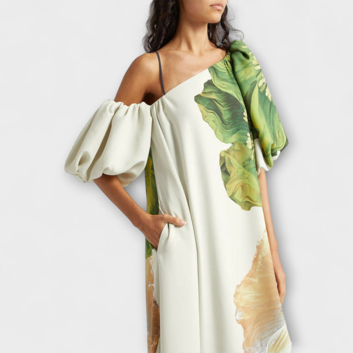 Luz | Vestido maxi floral de un hombro