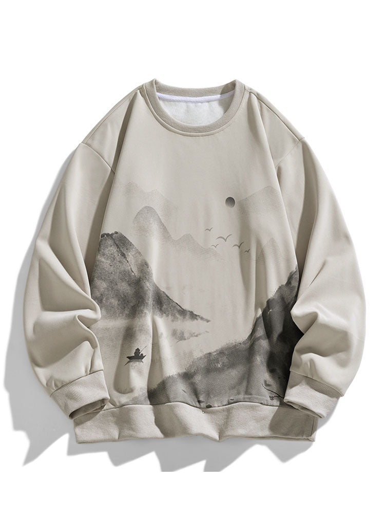 Eduardo | Sudadera con paisaje de tinta y cuello redondo