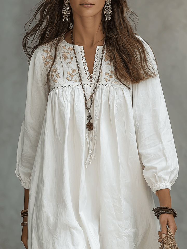 Eider | Vestido largo blanco con bordado floral