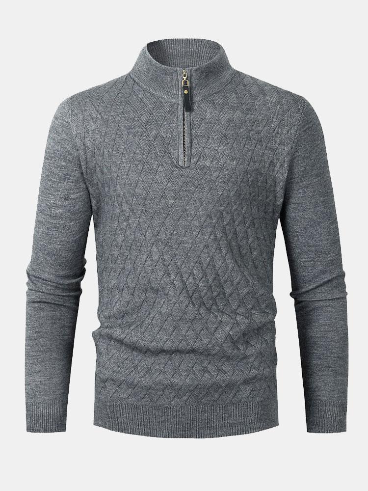 Eladio | Jersey con motivo de rombos, cuello alto y cremallera corta