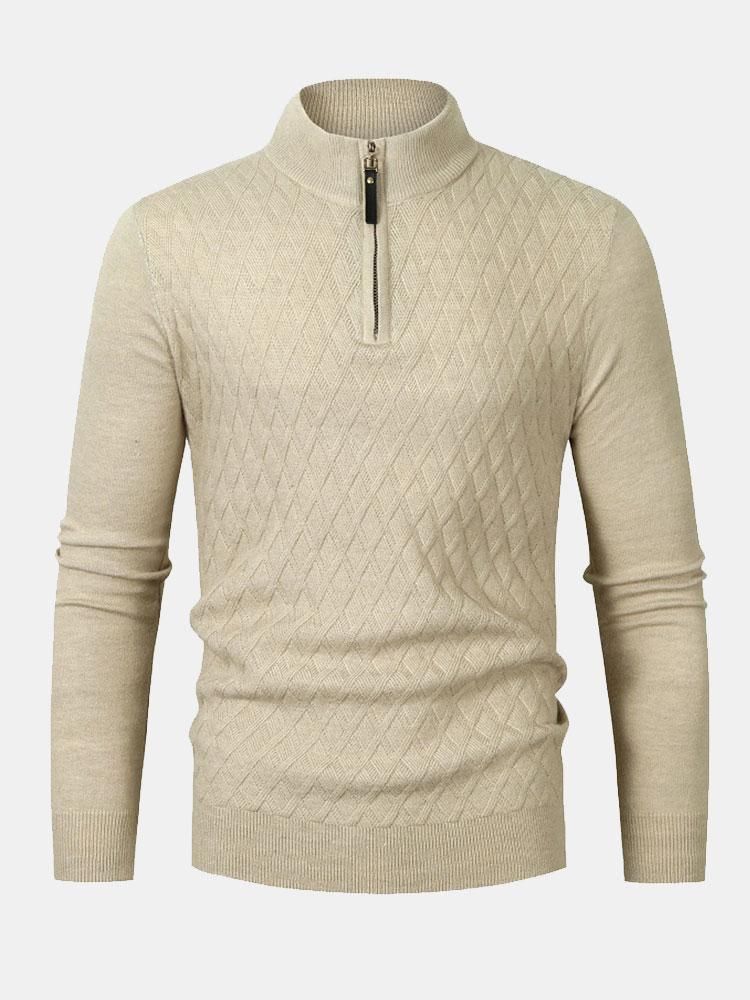 Eladio | Jersey con motivo de rombos, cuello alto y cremallera corta
