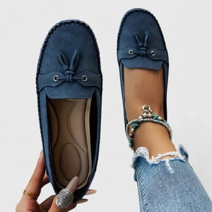 Elisa | Mocasines azul oscuro con lazo decorativo