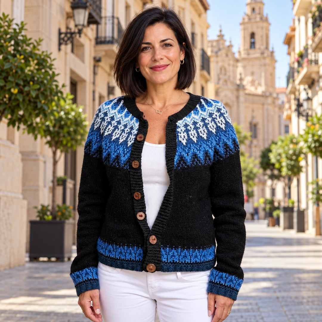 Elsa | Cárdigan islandés en azul y blanco