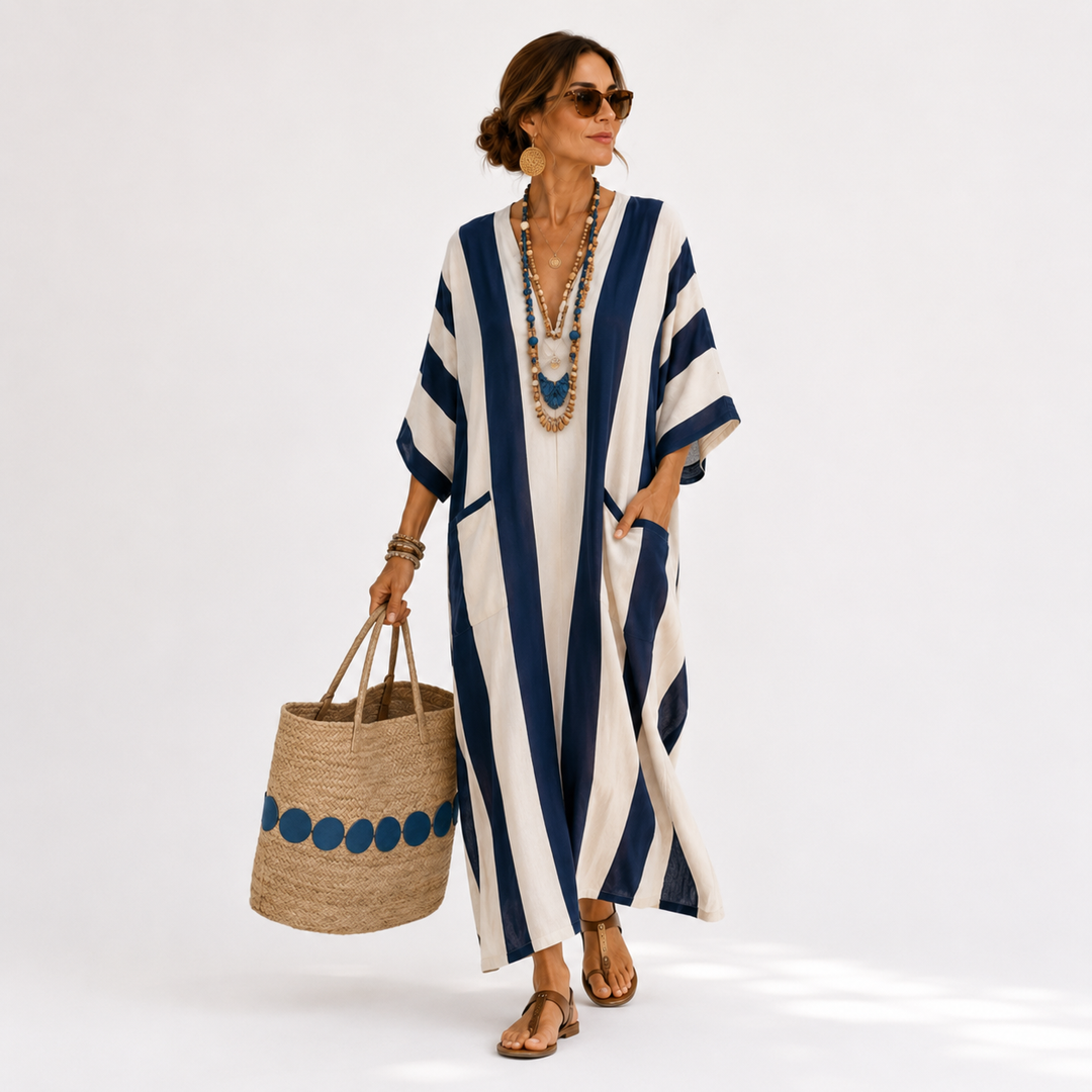 Inés | Caftán liso en azul marino
