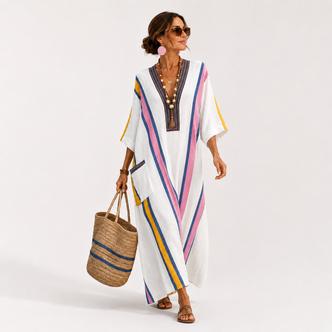 Irene | Caftán blanco con estampado multicolor