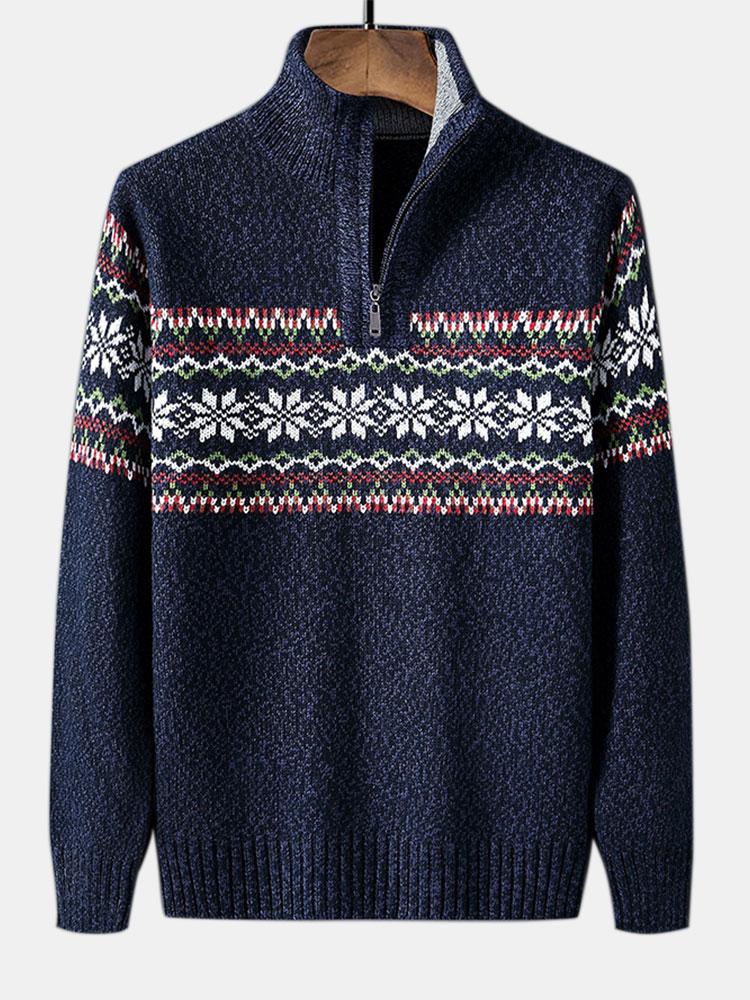 Facundo | Jersey navideño con estampado geométrico y media cremallera