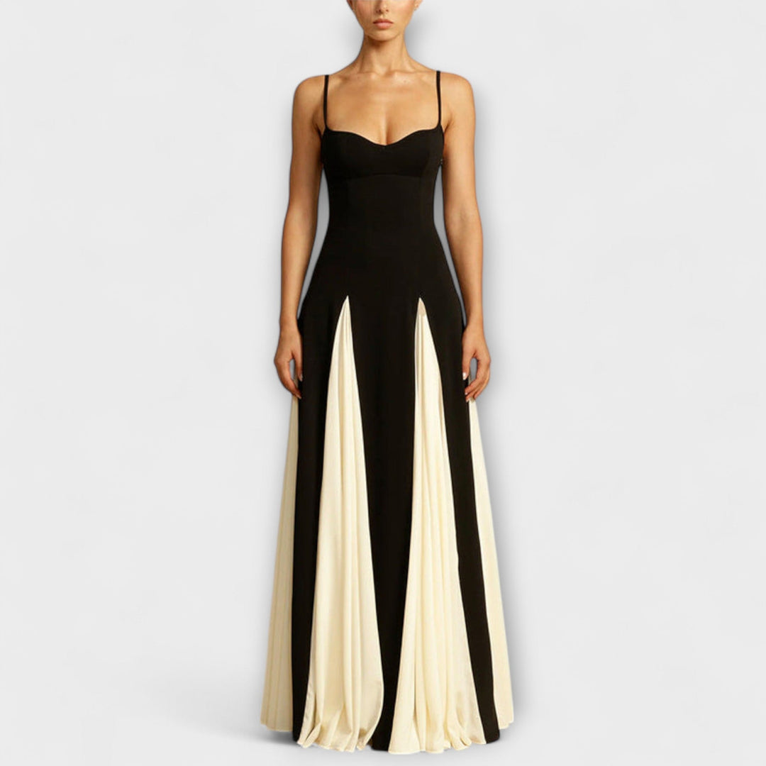 Nuria | Vestido maxi en A con paneles de tul