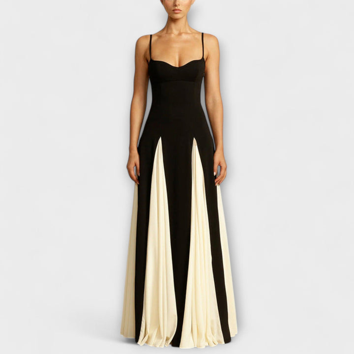 Nuria | Vestido maxi en A con paneles de tul