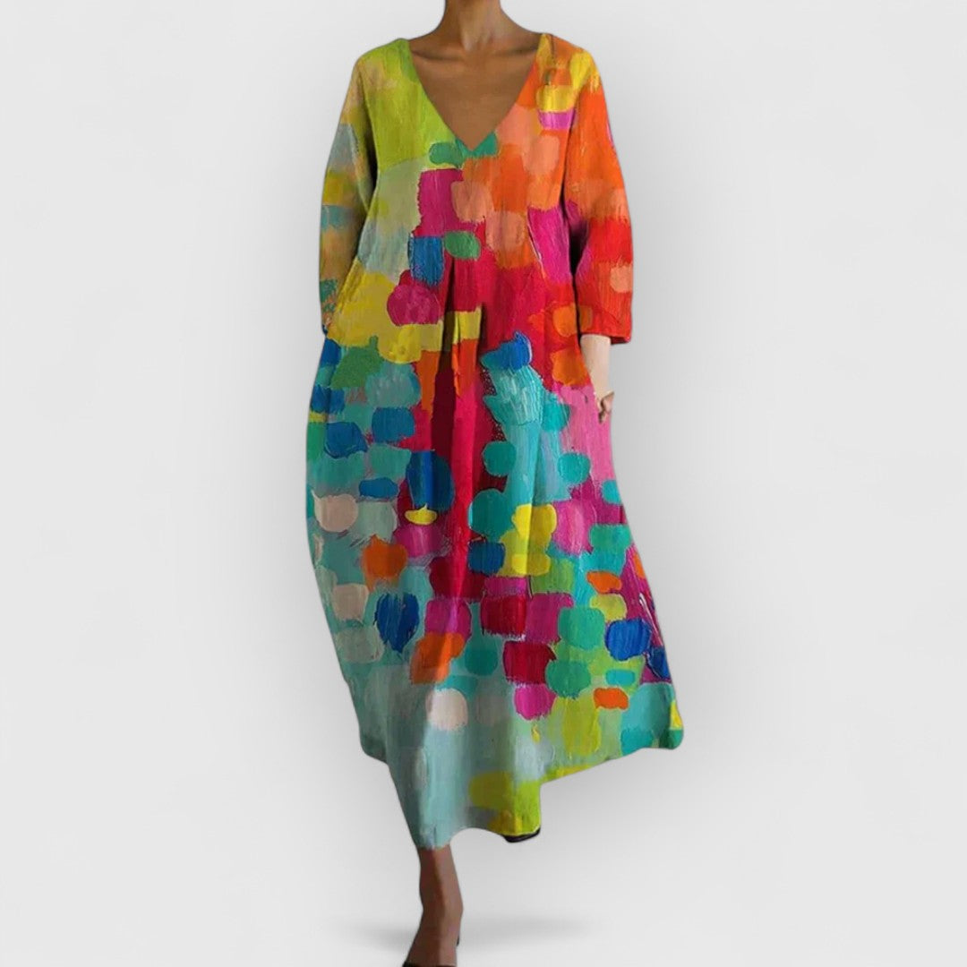 Elvira | Vestido maxi de colores con escote en pico