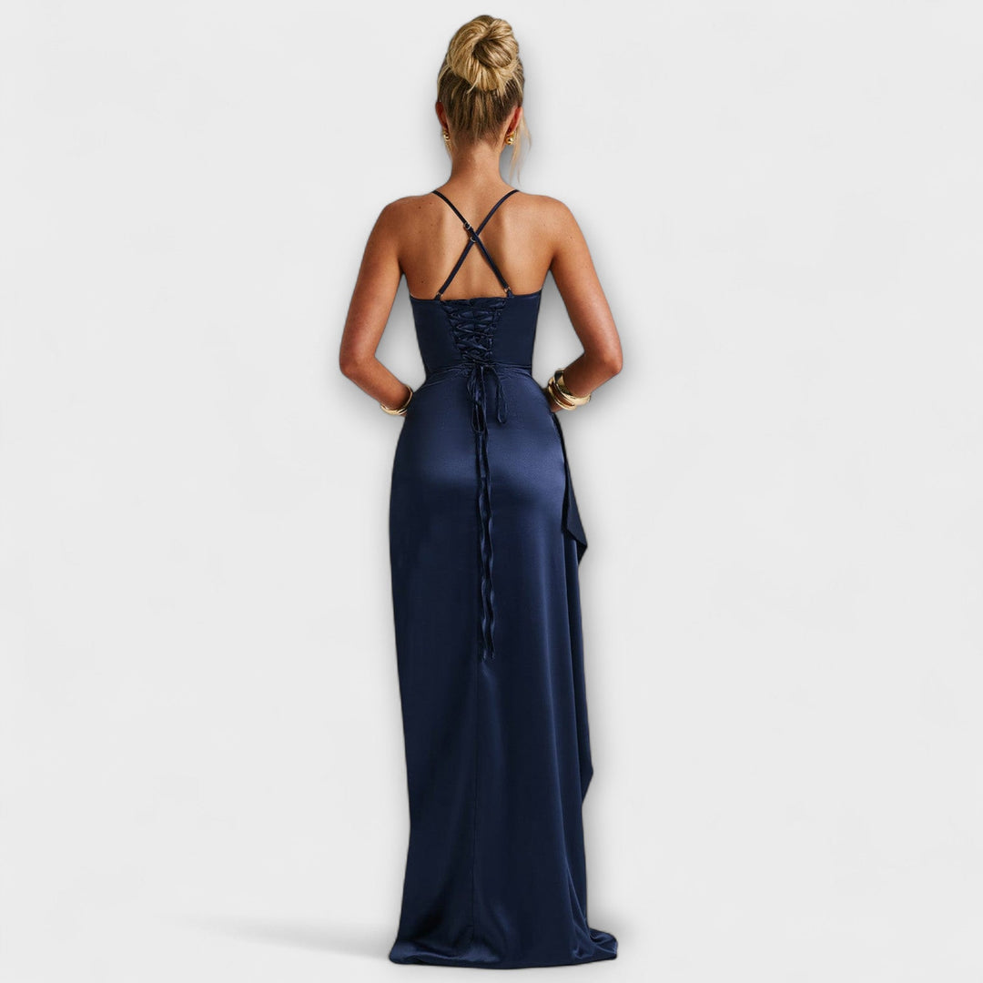Rosalía | Vestido maxi azul marino con escote corazón