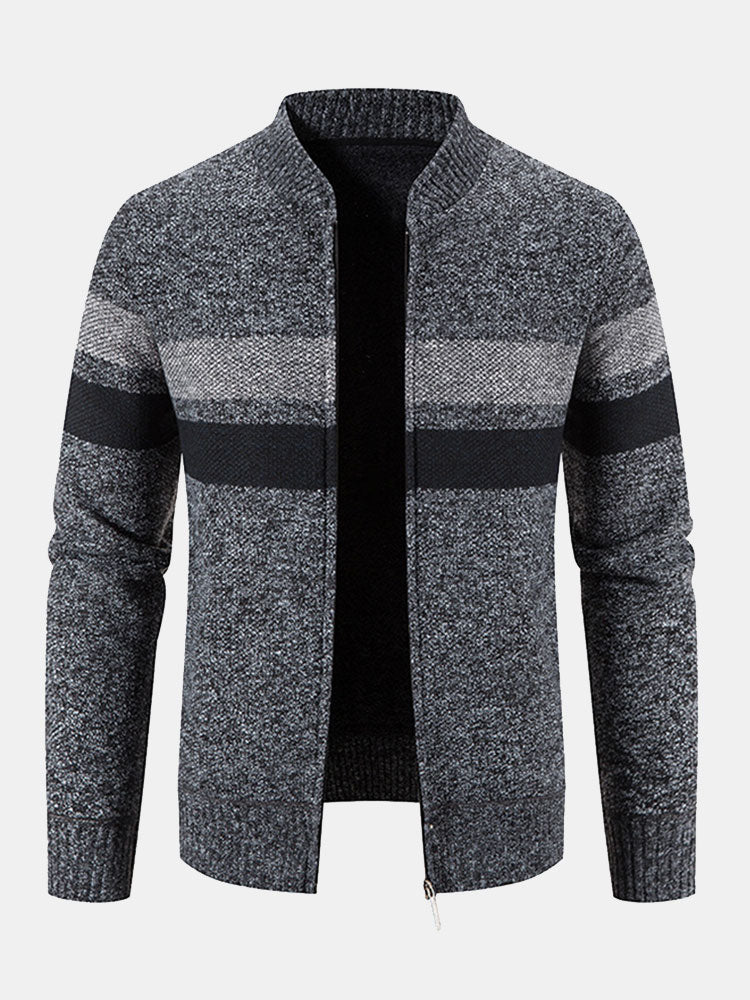 Ildefonso | Jersey de rayas con cuello bomber, forro de borreguito y cremallera