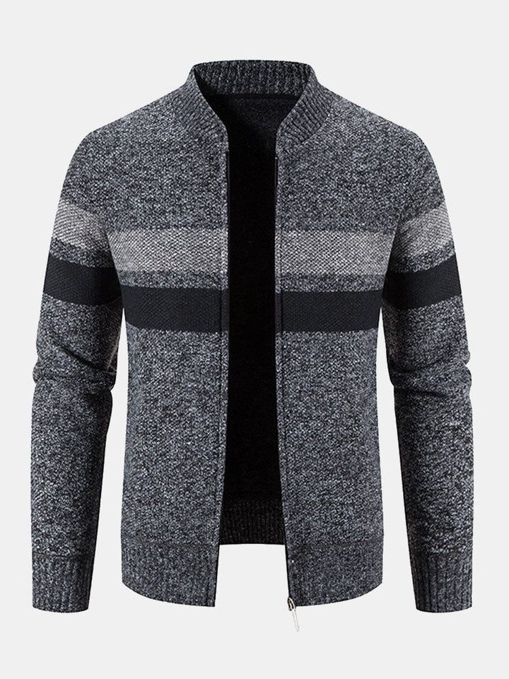Ildefonso | Jersey de rayas con cuello bomber, forro de borreguito y cremallera
