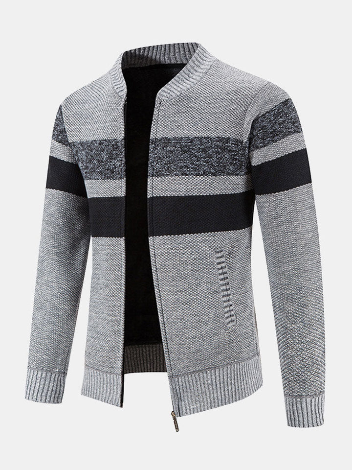 Ildefonso | Jersey de rayas con cuello bomber, forro de borreguito y cremallera