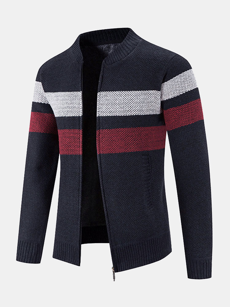 Ildefonso | Jersey de rayas con cuello bomber, forro de borreguito y cremallera