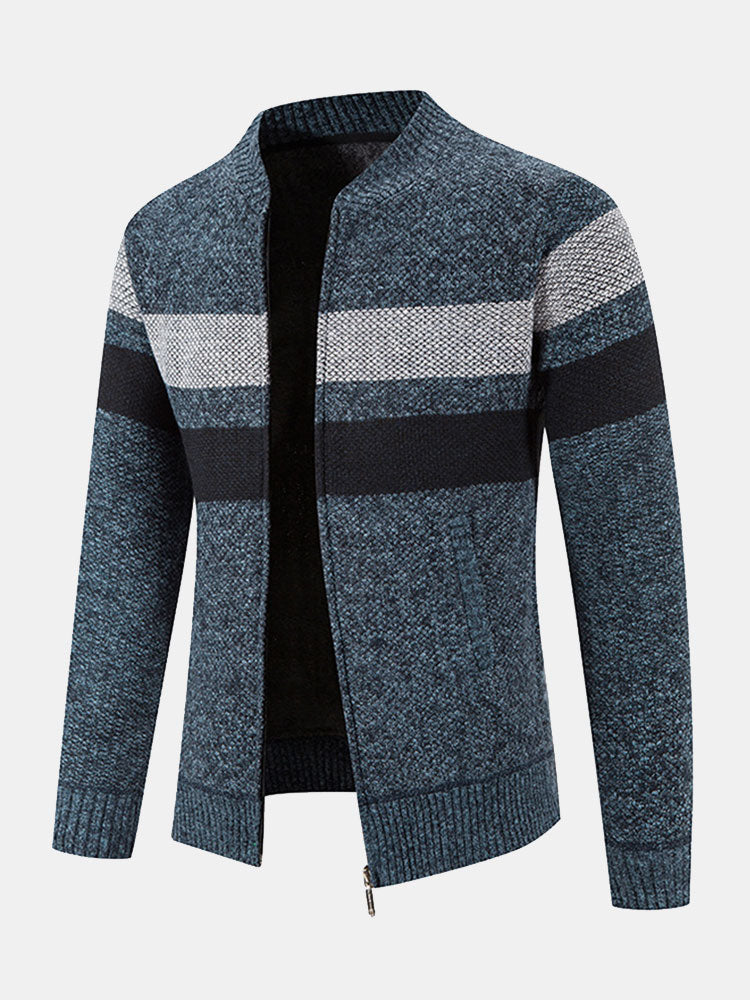Ildefonso | Jersey de rayas con cuello bomber, forro de borreguito y cremallera