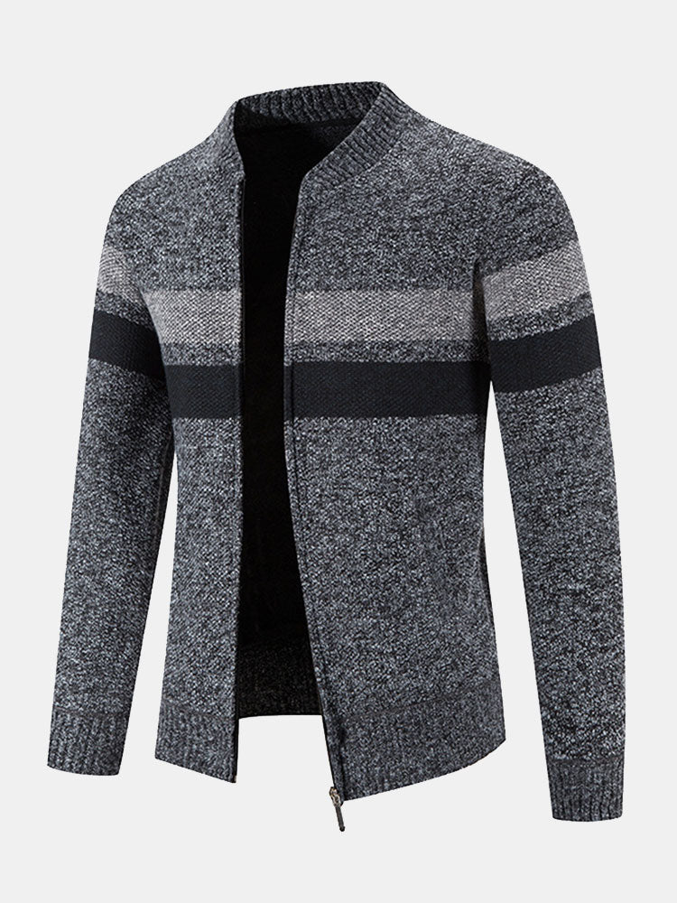 Ildefonso | Jersey de rayas con cuello bomber, forro de borreguito y cremallera