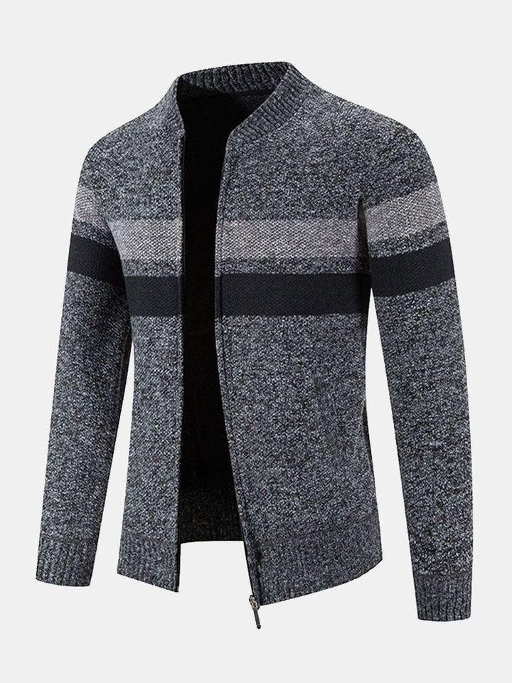 Ildefonso | Jersey de rayas con cuello bomber, forro de borreguito y cremallera