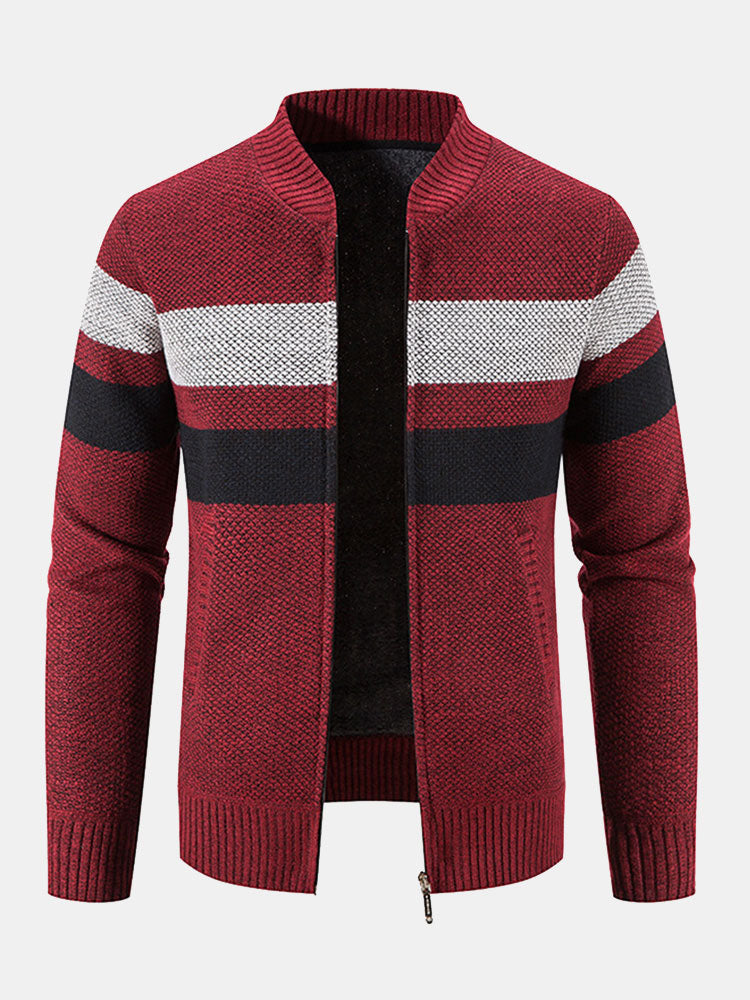 Ildefonso | Jersey de rayas con cuello bomber, forro de borreguito y cremallera