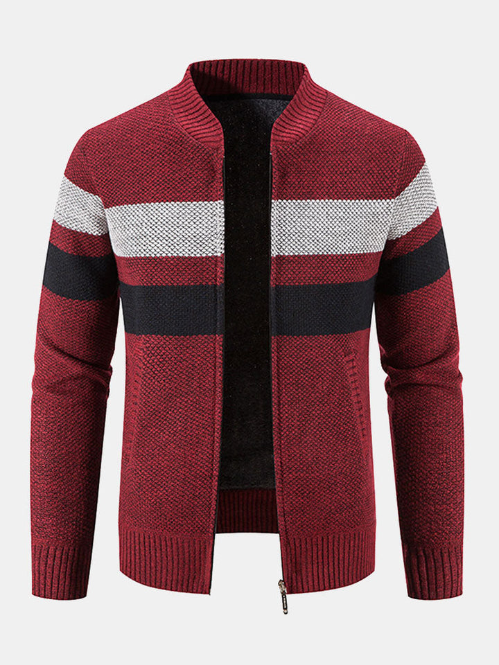 Ildefonso | Jersey de rayas con cuello bomber, forro de borreguito y cremallera