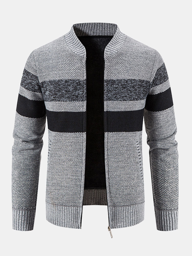 Ildefonso | Jersey de rayas con cuello bomber, forro de borreguito y cremallera