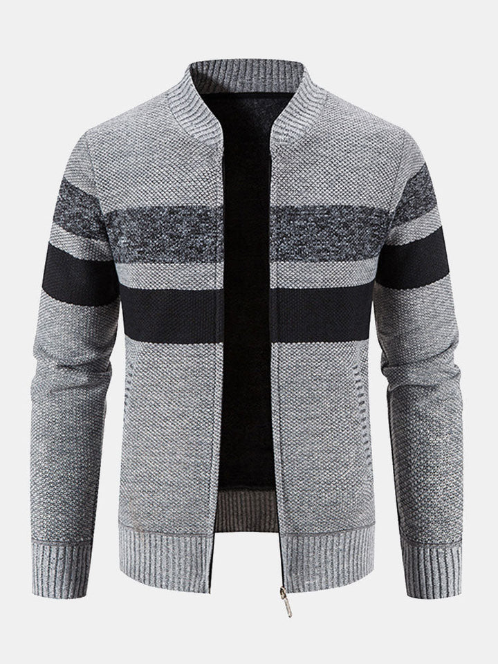 Ildefonso | Jersey de rayas con cuello bomber, forro de borreguito y cremallera