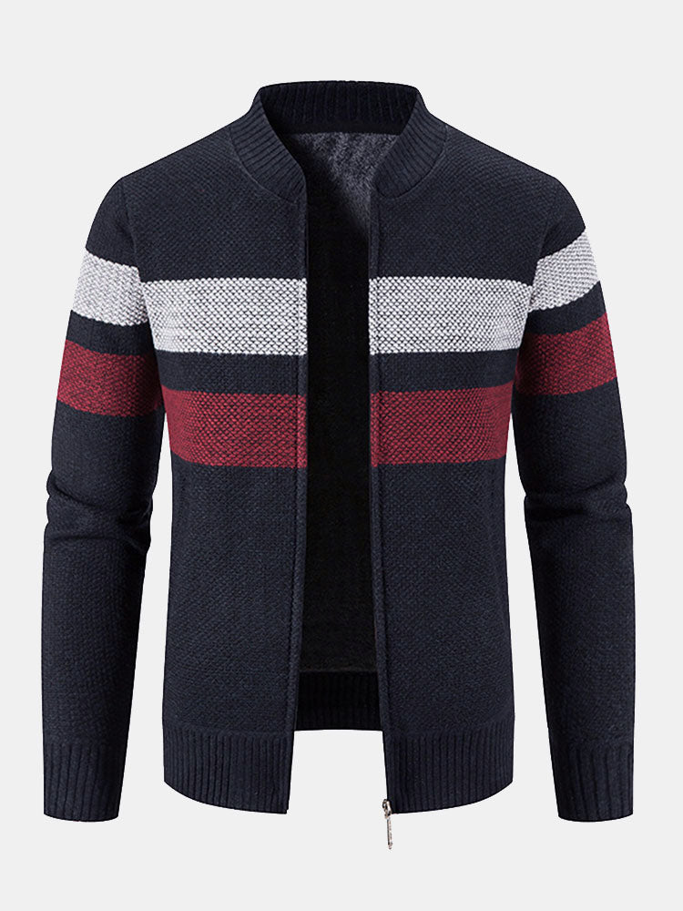 Ildefonso | Jersey de rayas con cuello bomber, forro de borreguito y cremallera